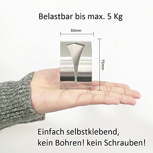 Handtuchklemme Selbstklebend aus Edelstahl 75 x 50 mm in Silber (4stk) - 3