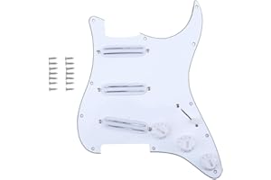 Musiclily SSS Loaded Prewired Pickguard ST Golpeador Precableado Set con Hot Rail Humbucker Pastillas Format Single Coil para Fender Squier Strat Guitarra Eléctrica, 3 capas Blanco