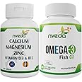 Nveda Omega 3 Capsule For Men and Women, Fish Oil 60 Capsules with Calcium, Magnesium, Zinc, Vitamin D & B12 for Healthy Heart, Eyes, Brain, Immunity, Bone & Joint Support, 60 Tablets (Combo Pack)