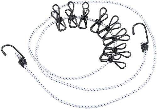 2 Stück flexible Wäscheleine mit 8 beschichteten Klammern, ca. 170-210cm (2)