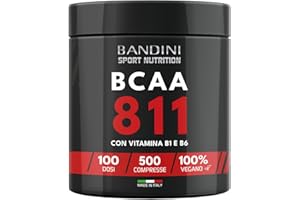 Bandini® AMINOACIDI RAMIFICATI BCAA 8 1 1 | 500 Compresse Amminoacidi Fermentati, Con Vitamina B1 e B6 | 8.1.1 con Leucina, Isoleucina, Valina | Intra Pre Post Workout - Per Palestra | Vegan