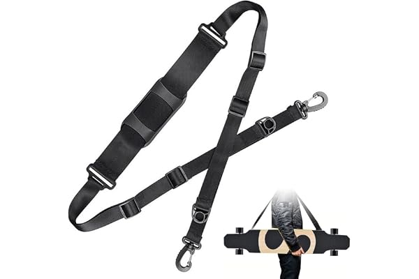 Helweet Porte-épaule pour Planche à Roulettes, Sangle de Transport pour Épaule de Skateboard, Skateboard Sac à Dos Sangle Transporteur, Convient aux Skateboards, Longboards, Snowboards, Noir
