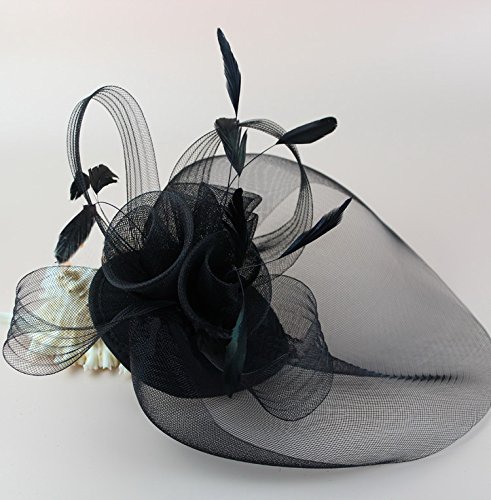 Goliton® Damen Weinlese Feder Blumen Braut Hochzeit Rouge Gesicht Schleier Kopfschmuck – Schwarz - 3