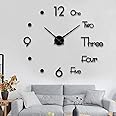 ORANIFUL DIY Frameless Modern Large Wall Clock 3D Mirror Sticker Metal Big Wall Clock Home Office Decorations (Black)