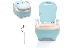 Ikodm Baby Toilette Toilettensitz,Kinder Töpfchen, Typ der Schublade Baby Potty, Toilettentrainer mit Griffe, Bürste, weiches PU-Kissen, Babytopf Anti-Spritzschutz, Cartoon Deckel（Blau）