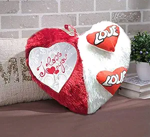 DreamVio Love Heart Shape Valentine Day Gift Fur Cushion,Plush Pillow for Gifting on Birthdays,Anniversaries Color - Red, White (Size- 17x17 inch) Shape 62