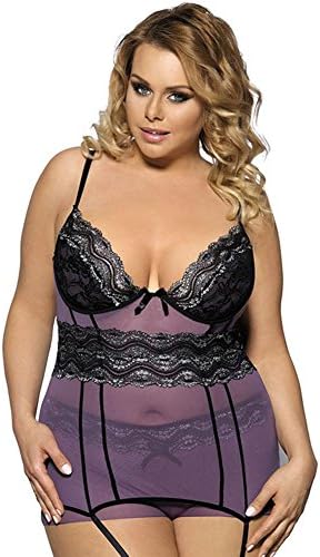 Women Sexy Lingerie Female Underwear Large size Steel care Chest pad Garter Short skirts Lace Nightgown Uniform Within Temptation , purple , xl
