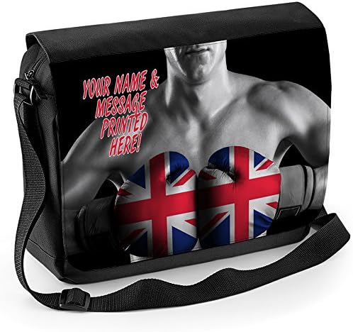 Personalised British Boxer Boxing Gloves St153 School Shoulder Work Messenger College Bag Gift ** Add a Name or Text **