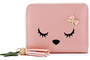 PRAOFRT Porte monnaie enfant,Porte Monnaie Fille, Mignon Brodé Portefeuille Ado Fille avec Fermeture à Glissière à Franges Porte,Petit Porte Monnaie Femme en Cuir avec Porte Cartes