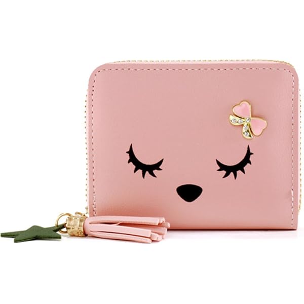 SwirlColor portafoglio bambino, 2 pz mini carino animale portafoglio con zip portafoglio per bambini per ragazzi e ragazze, adatto per il cambiamento, carte, chiavi, auricolari-nero e rosa