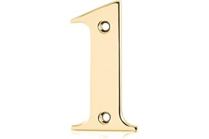 XFORT Polished Brass Front Door Number 1, House Number Suitable for All Door Types including Wooden, uPVC, and Composite.