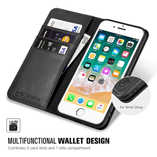 SHIELDON Funda iPhone 6s  Funda iPhone 6  Funda iPhone 6 Piel  Garant  a de por Vida  Cubierta Interior TPU  Ranuras para Tarjetas  Cierre Magn  tico  Funda Tapa iPhone 6s 6    Negro