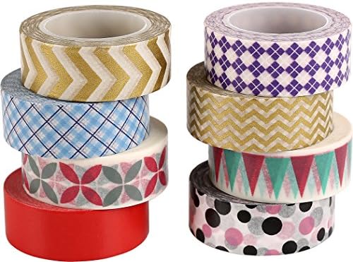 ST Washi Masking Tape collection ,15mm X 9.1m each,Pack of 8 - for DIY crafts,Scrapbook,Decorating Office Party creative projects