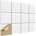 KASTWAVE 12 Pack Acoustic Wall Panels with Self-Adhesive, 12" X 12" X 0.4" Sound Proof Foam Panels with High Density, Stylish Decorative Soundproof Wall Panels, for Home & Offices, White