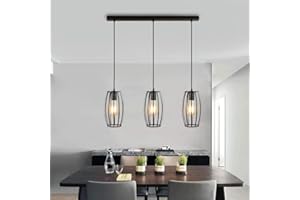MENGJAY TRADE Plafonnier Suspension Métal Noir, Suspension Luminaire Vintage Cage Métal Lustre Salle à Manger Fer Forgé,3 Ampoules E27 NON Fournies, Idéal pour Restaurant, Salon, Chambre et Escalier
