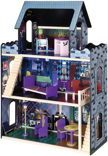 Maxim Monster Mansion Dollhouse. Furnished Haunted Doll House &amp; Wood Furniture Set