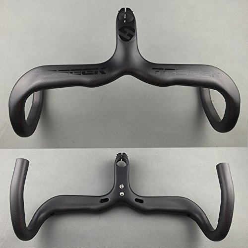 TOSEEK Full Carbon-AERO Integrierte Lenker mit Stielen Für Racing Rennrad Matte Schwarz (Glänzend Logo) - 3