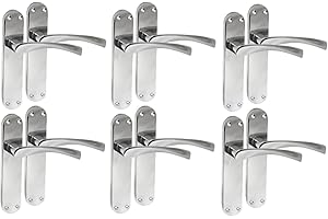 Epsom Door Handle Internal Polished Chrome Twist Door Handle Set, Interior Latch Lever on Long Back Plate, Door Handle Latch, Privacy Lockable Handle for Bathroom, Bedroom, Front Door 6 Pairs