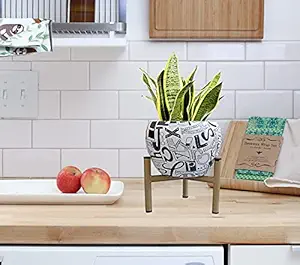 UV Designer Plant Pot Including Rust Free Metal Stand | Decorative Metal Flower Stand Pots for Indoor and Outdoor Gardening | Living Room | Balcony | Plants not Included | 1 Piece (White) (Black)