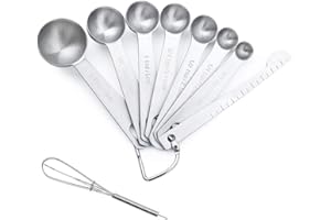 SIMUER 9 Piezas Cucharas Medidoras Juego, Cuchara medidora de Acero Inoxidable de Primera Calidad para Cocina Medir Líquidos Sólidos