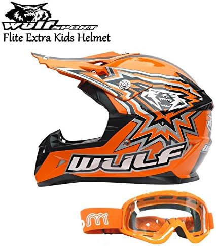 WULFSPORT FLITE-XTRA KIDS QUAD MX ENDURO SPORT OFF ROAD HELMET ORANGE + MOTO X1 ORANGE GOGGLES (L)