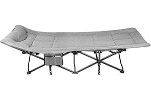 LANTUS Lit de Camping Pliable avec Dossier Réglable, Lit de Camp Portable avec Matelas, Chaise Longue Inclinable, pour Maison, Randonnée, Charge 150 KG