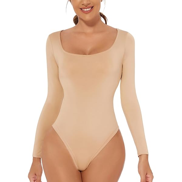 ALGALAROUND Damen Body Langarm - Baumwolle Elastan Mit Eckigem Ausschnitt