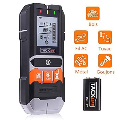 Tacklife Détecteur de Mur 4 en 1, Détecter Métaux, Fils Électrique, Humidité, Studs en Bois dans Murs, Sols et Plafonds, Scanner Électronique de Goujons, Écran LCD Rétroéclairé, TACKLIFE DMS05