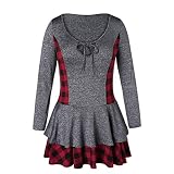 Yvelands Damen Langarm T-Shirt Patchwork Plus Size Plaid Layered Lose Langarmbluse Tops T-Shirt(CN-M,Grau)