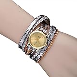 Sansee Frauen Feine Leder Uhren, Frauen Lederband Wicklung Analog Quartz Bewegung Armbanduhr (Silber)