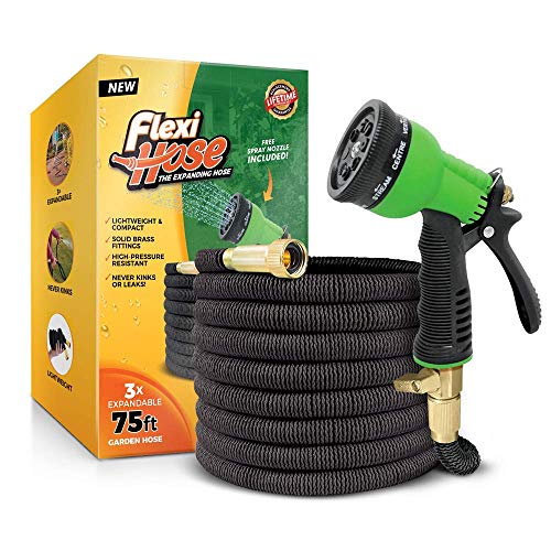Manguera de jardín FlexiHose Mejorada y Ampliable de 75 FT (23 m), Conectores de latón sólidos de 3/4" (1,90 cm) - La Manguera Flexible definitiva antitorcedura. Incluye espray de 8 Funciones