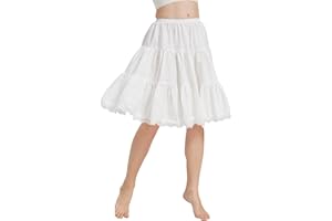 BEAUTELICATE Women's Half Slip 100% Cotton Underskirt Petticoat Vintage A-Line Full Skirt With Lace Trim Short Midi Maxi Ivory Black Navy Blue