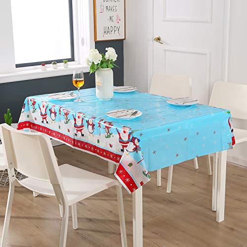 Topmail Nappe de Table Noël Rectangulaire Imperméable et Antitache en Polyester avec Sapin,Cadeaux, père Noël pour Merry Christmas Table Salle à Manger Cuisine, Rouge&Vert&Bleu, 120 * 180cm
