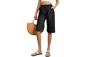 Zilams Pantaloncini Donna Estivi Bermuda Donna Estivi Cotone al Ginocchio Pantaloni Corti Leggeri con Tasche e Cordone Shorts Eleganti per Vacanze