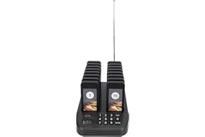 ASHATA Restaurant-Pager-System,Calling Pager-System mit kabellosem Warteschlangen-Rufsystem Summer Langstrecken-Warteschlangen-Rufsystem für kabellose Kellnerinnen 16 Coaster Guest Beepers(Schwarz)