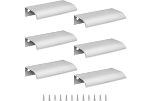 Cjueiom 6 Pack Concealed Kitchen Cupboard Handles 64mm Hole Center Hidden Drawer Pulls, Finger Edge Pull Aluminum Cabinet Handle Invisible Door Knob for Wardrobe (80mm Total Length, Silver)