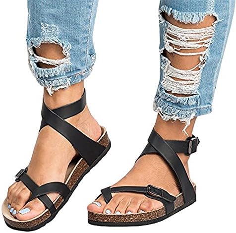 Shelers Womens Sandals Flat Ankle Buckle Gladiator Thong Flip Flop Casual Summer Shoes (42 EU-26cm(Foot Length)- UK 9, 2 Black)