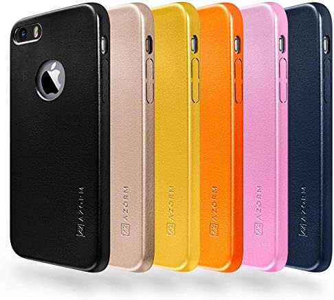 Azorm iPhone 5 / 5S / SE Case, Classic Edition Thin Phone Cover, Premium Leather Look with microfiber interior, Anti-Shock Protection - Black
