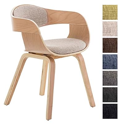 CLP Chaise de visiteur design KINGSTON, tissu, en bois, accoudoirs, assise rembourrée Revêtement: crème / piètement: nature