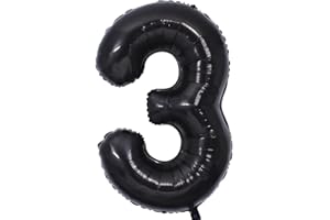 Vthoviwa 40 Zoll/18 Farbens Luftballon Zahlen 3 Schwarz, Luftballon 3. Geburtstag Foil Ballon, 0123456789,10-19,20-25,30,40,50,60,70,80,90, Folienballon 3 Party Dekoration Helium Unterstützen