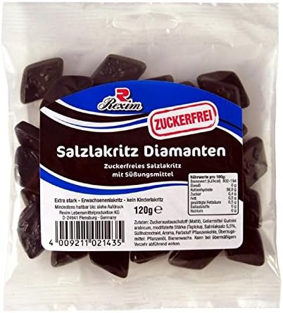 Rexim Salt Liquorice Diamonds Sugar Free Candies, 120 g