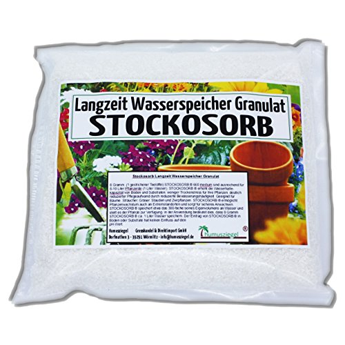 1 kg STOCKOSORB ® - das Langzeit Wasserspeicher Granulat, Superabsorber, Pflanzengranulat, Hydrogel, Bodenverbesserer, Pflanzgel, Wassergel, Aquagel für den Innen- und Außenbereich, für Topf- und Kübelpflanzen, für Beet- und Balkonpflanzen - weniger gießen, weniger Trockenstress für Ihre Pflanzen (1.0 kg Beutel)