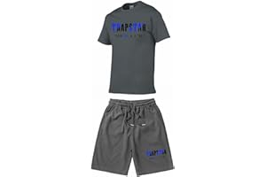 QYBFMSM Hombre Camiseta Trapstar Manga Corta Pantalónes Cortos Conjunto Chándal Hombre Verano con Impreso Logo Trapstar Chándal Cuello Redondo Chándal Hombre y Mujeres Set
