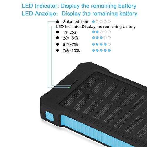 FLOUREON Batterie Externe Portable Batterie de Secours Chargeur Solaire Etanche 10000mAh avec 2 ports USB Boussole et Lampe Torche LED pour Smartphones Samsung Iphone et Tablettes - Bleu reviews FLOUREON Batterie Externe Portable Batterie de Secours Chargeur Solaire Etanche 10000mAh avec 2 ports USB Boussole et Lampe Torche LED pour Smartphones Samsung Iphone et Tablettes - Bleu