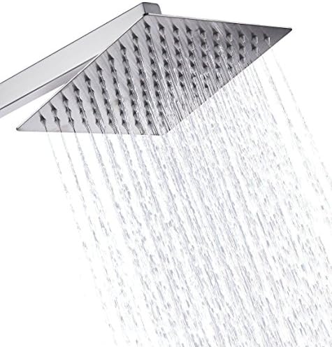 Rainfall Shower Head 8 inch, Fixed Square Rain Showerhead with Swivel Ball Connector, Stainless Steel Polish Chrome Finish, Ultra Thin Waterfall Full Body Coverage with Silicone Nozzle