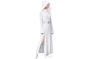 LIKUNGOU Leia Costume Women White Dress Hooded Robe with Belt Halloween Cosplay Outfit for Fans