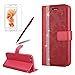 Produktbild Bling Diamant PU Lede Hülle für iPhone 6S Plus, Girlyard Luxus Glitzer Flip Wallet Case mit Blumen Rot Malerei Muster Entwurf Handyhüll Schutzhülle Standfunktion Kartenfach Magnetverschluss Etui für iPhone 6 Plus/ iPhone 6S Plus (5,5 Zoll)