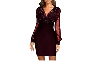 riou Vestidos de Fiesta para Mujer 2024 Elegante Sexy Lentejuelas Bodycon Negro Retro Elegante Vestido de Fiesta Club Mini Vestido Falda Casual Todos los días