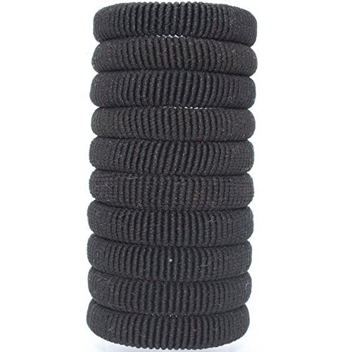 Mytoptrendz® Ponytail Hair Elastics No Metal Endless Snag Free Soft Black Ponio Bobble Ribbed Hair Ponytail Holder Hair Bands Pack of '12' (EB)