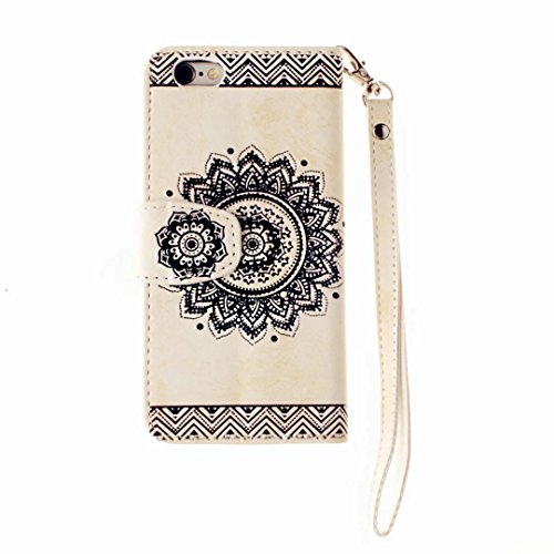 MUTOUREN Schutzhülle Case für iPhone 6 iphone 6S 4.7 Zoll Prägung Blumen Geprägte indische Mandala Muster Buch-Stil Bookstyle Handyhülle Schutzhülle Taschen Anti-scratch Bumper et Shock Absorption Magnetverschluss Magnet Etui + Metall Touch-Pen, Retro Weiß - 4
